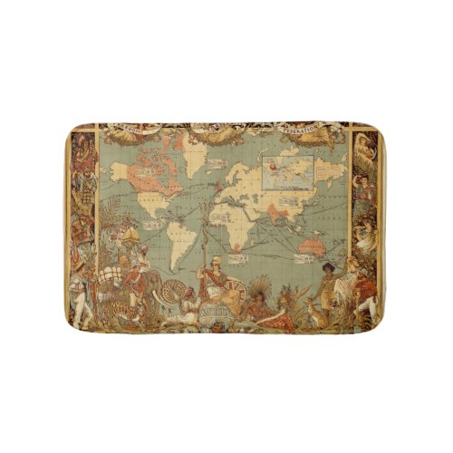 World Map Antique 1886 Illustrated Bath Mat