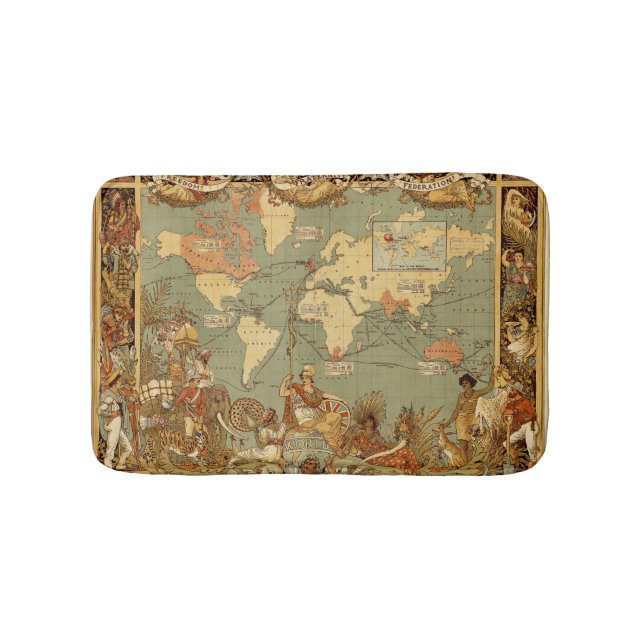 World Map Antique 1886 Illustrated Bath Mat (Front)