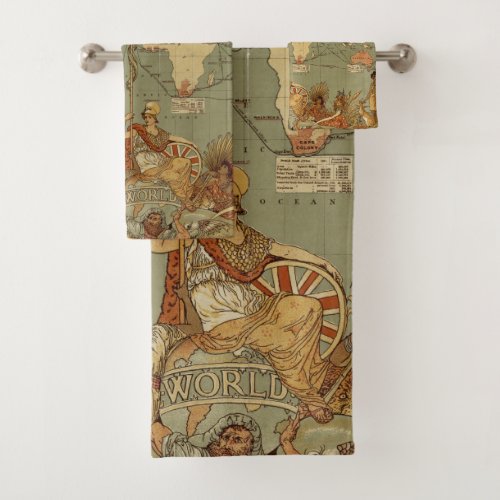 World Map Antique 1886 Illustrated Bath Towel Set