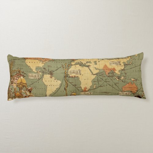 World Map Antique 1886 Illustrated Body Pillow