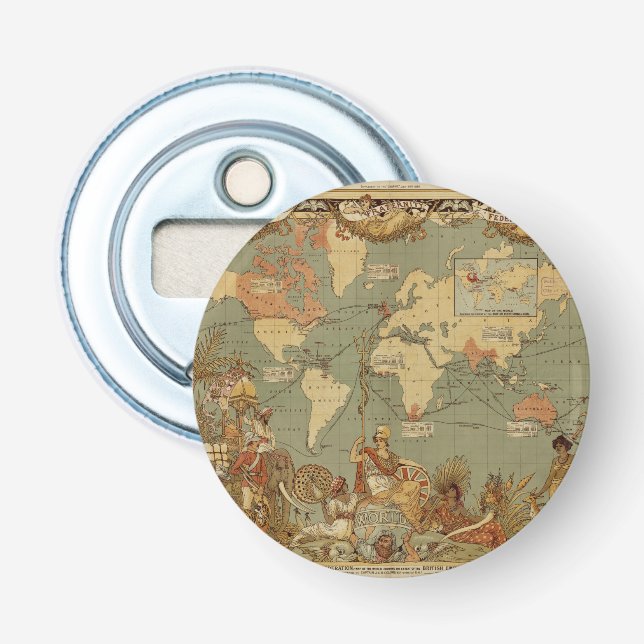 World Map Antique 1886 Illustrated Bottle Opener (Front)