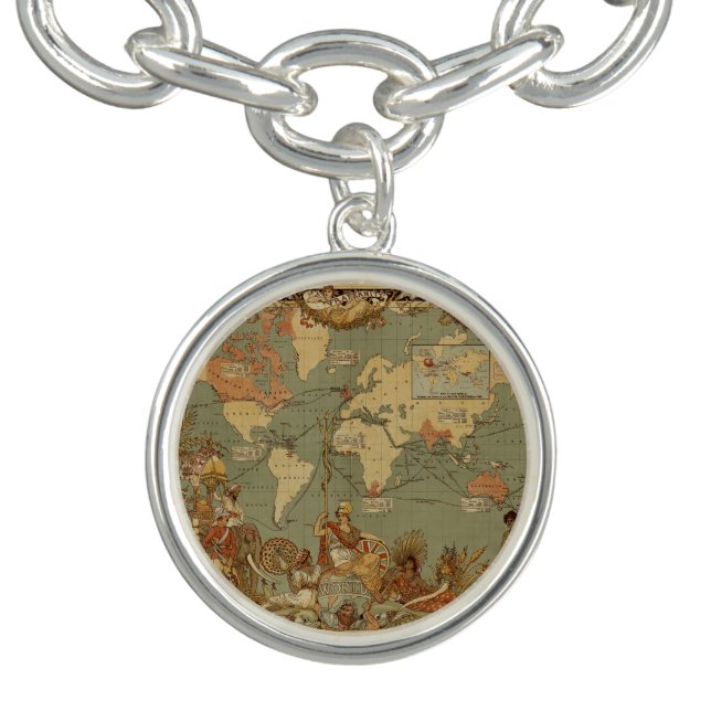 World Map Antique 1886 Illustrated Bracelet (Design)