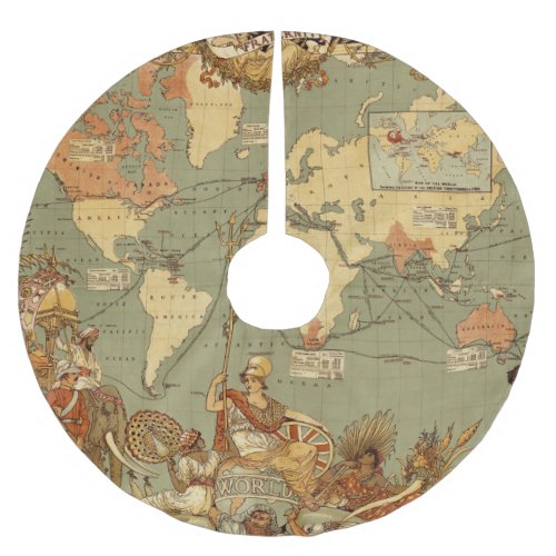 World Map Antique 1886 Illustrated Brushed Polyester Tree Skirt