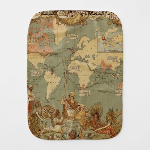 World Map Antique 1886 Illustrated Burp Cloth