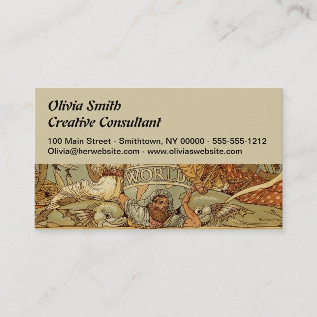 World Map Antique 1886 Illustrated Business Card (Front)
