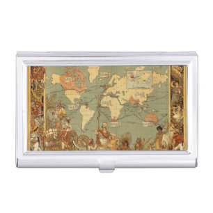 World Map Antique 1886 Illustrated Business Card Holder