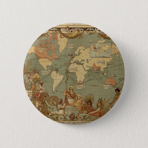 World Map Antique 1886 Illustrated Button