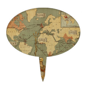 World Map Antique 1886 Illustrated Cake Topper