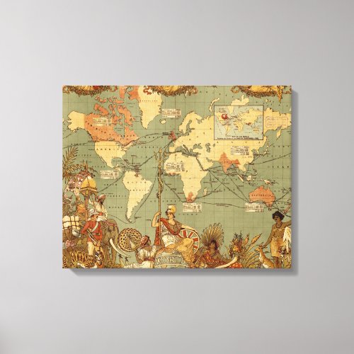 World Map Antique 1886 Illustrated Canvas Print
