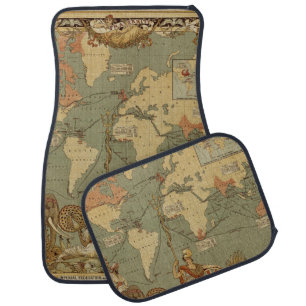 World Map Antique 1886 Illustrated Car Mat