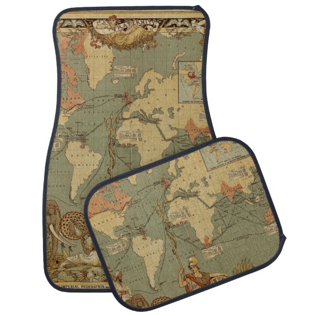 World Map Antique 1886 Illustrated Car Mat (Set)