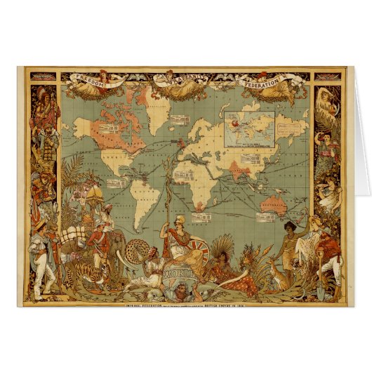 World Map Antique 1886 Illustrated Cards (Front Horizontal)