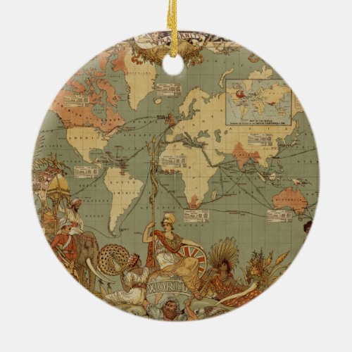 World Map Antique 1886 Illustrated Ceramic Ornament
