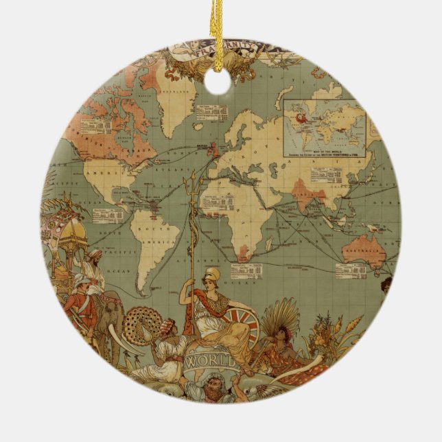 World Map Antique 1886 Illustrated Ceramic Ornament (Back)