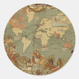World Map Antique 1886 Illustrated Classic Round Sticker