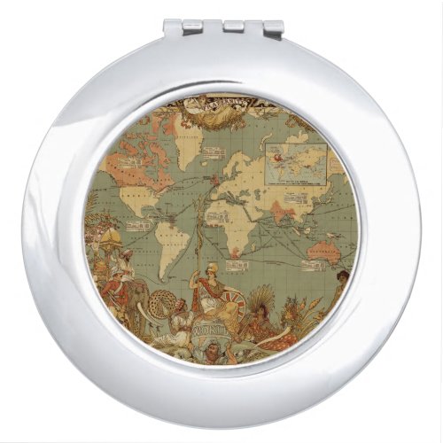 World Map Antique 1886 Illustrated Compact Mirror