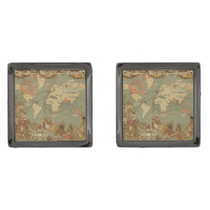 World Map Antique 1886 Illustrated Cufflinks