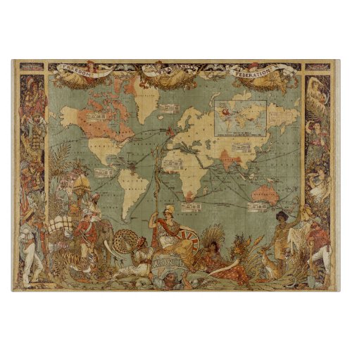 World Map Antique 1886 Illustrated Cutting Board