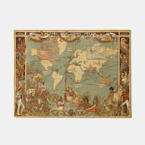 World Map Antique 1886 Illustrated Doormat