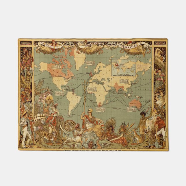 World Map Antique 1886 Illustrated Doormat (Front)