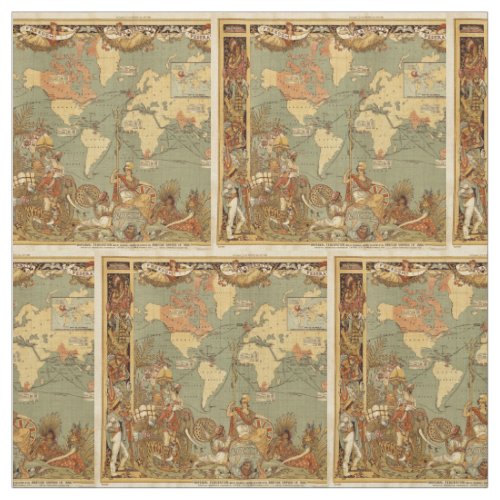 World Map Antique 1886 Illustrated Fabric