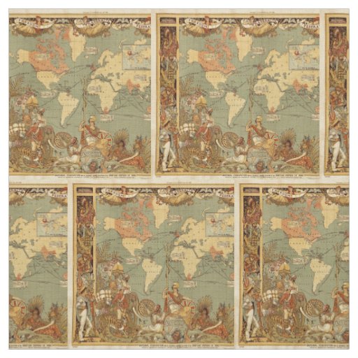 World Map Antique 1886 Illustrated Fabric