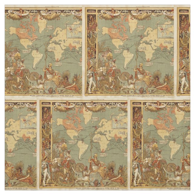 World Map Antique 1886 Illustrated Fabric (Swatch)