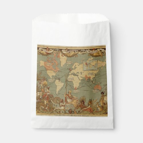 World Map Antique 1886 Illustrated Favor Bag