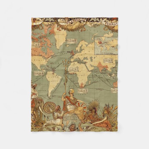 World Map Antique 1886 Illustrated Fleece Blanket