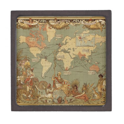 World Map Antique 1886 Illustrated Gift Box