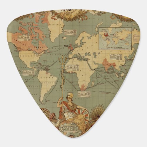 World Map Antique 1886 Illustrated Guitar Pick