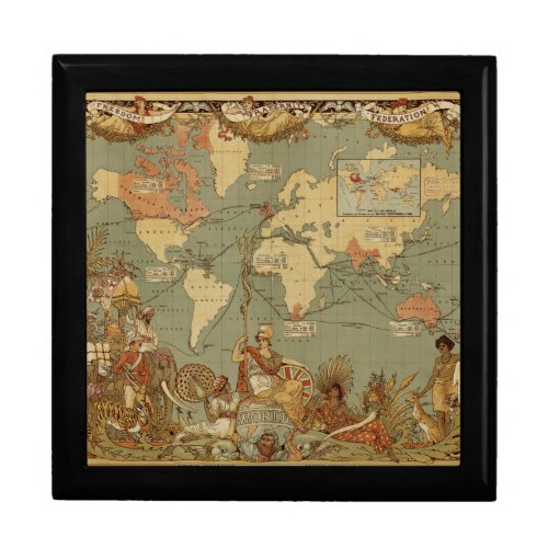 World Map Antique 1886 Illustrated Jewelry Box
