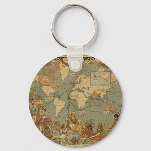 World Map Antique 1886 Illustrated Keychain
