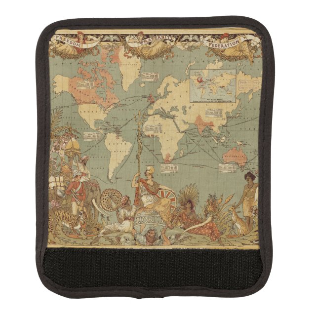 World Map Antique 1886 Illustrated Luggage Handle Wrap (Front)
