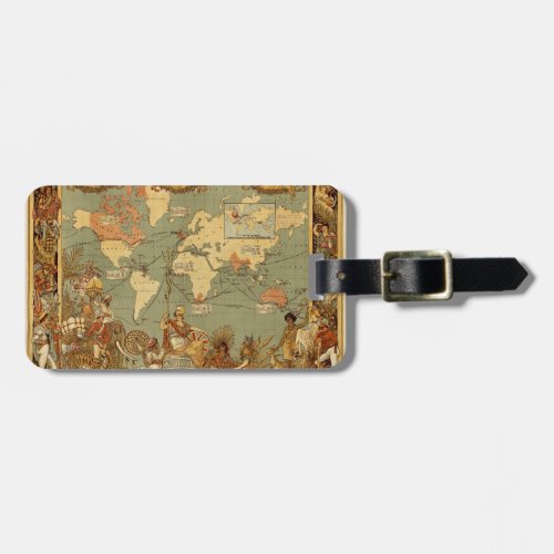 World Map Antique 1886 Illustrated Luggage Tag