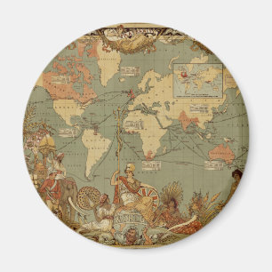 World Map Antique 1886 Illustrated Magnet