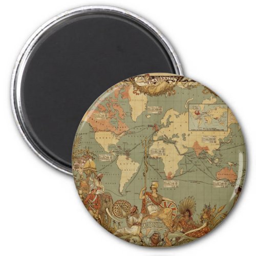 World Map Antique 1886 Illustrated Magnet