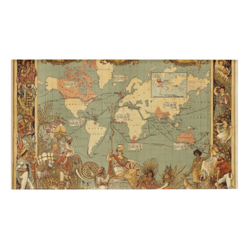 World Map Antique 1886 Illustrated Name Tag