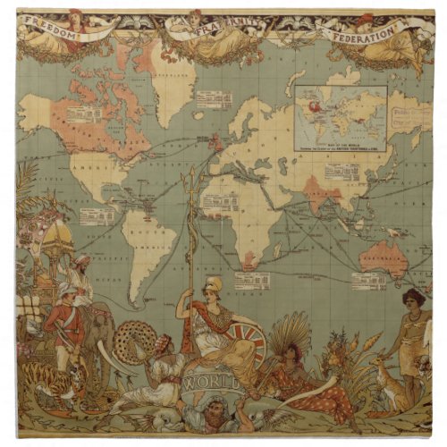 World Map Antique 1886 Illustrated Napkin