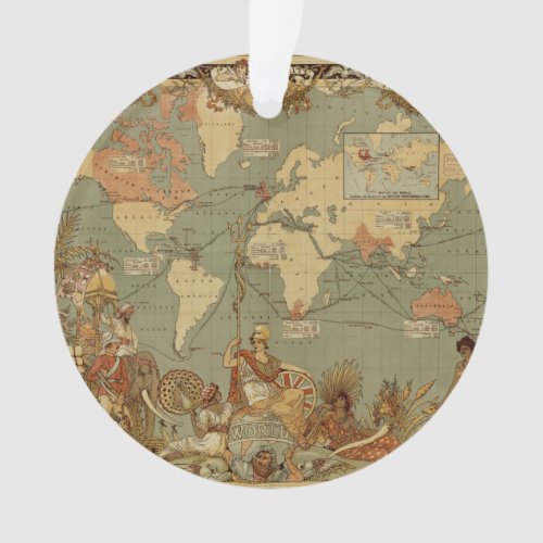 World Map Antique 1886 Illustrated Ornament