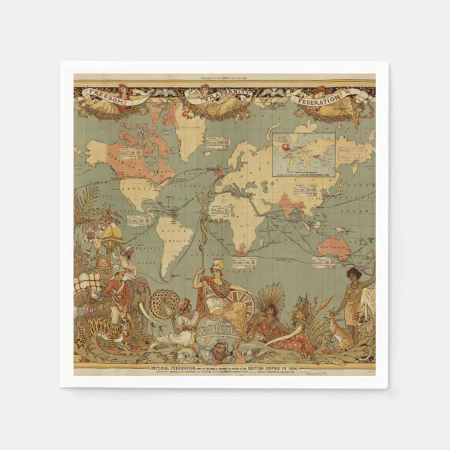 World Map Antique 1886 Illustrated Paper Napkins Zazzle