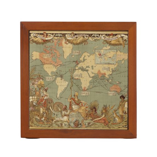 World Map Antique 1886 Illustrated Pencil Holder