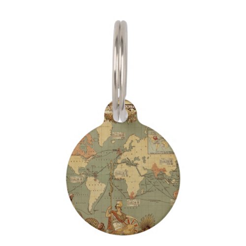 World Map Antique 1886 Illustrated Pet Tag