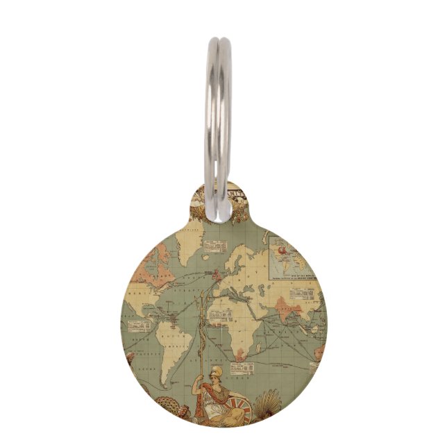 World Map Antique 1886 Illustrated Pet Tag (Front)