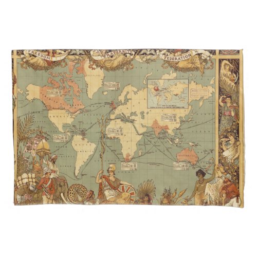 World Map Antique 1886 Illustrated Pillowcase