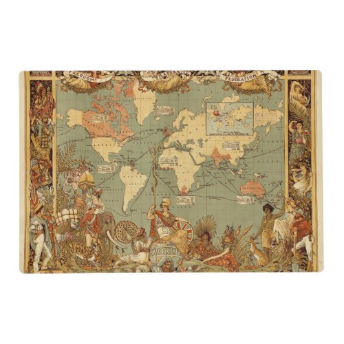 World Map Antique 1886 Illustrated Placemat