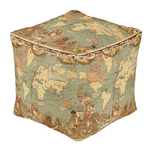 World Map Antique 1886 Illustrated Pouf
