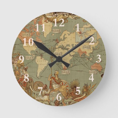 World Map Antique 1886 Illustrated Round Clock