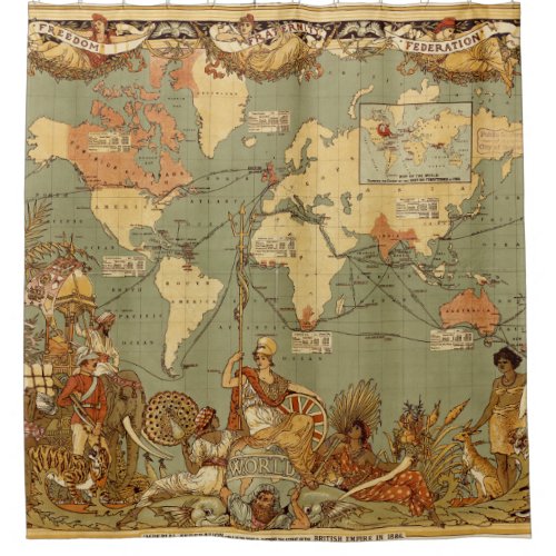 World Map Antique 1886 Illustrated Shower Curtain