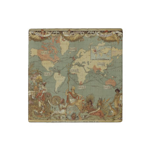 World Map Antique 1886 Illustrated Stone Magnet